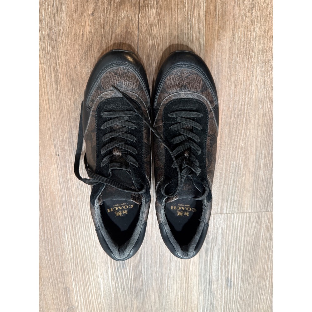 Coach Signature‎ C Sneakers Women's Brown Black Leather Lace Up Shoes